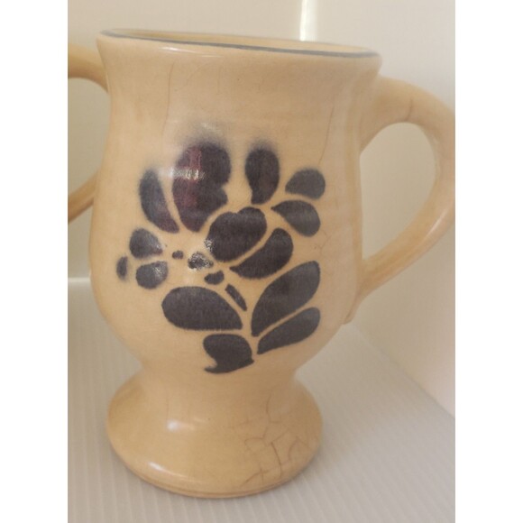 Vintage Pfaltzgraff Folk Art 10 Oz Footed Grandmug Set Of 3 Beige Blue USA - Picture 6 of 16